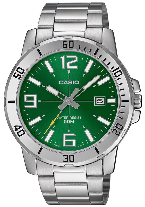 Ceas barbatesc Casio, mecanism quartz, carcasa argintie, bratara din otel inoxidabil, 44x49x11mm