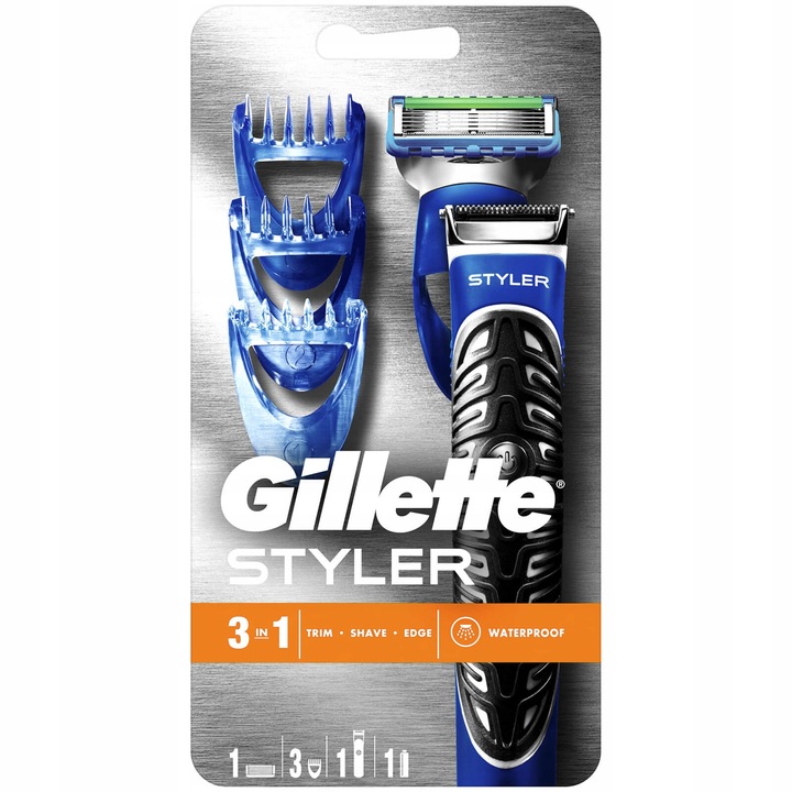 Самобръсначка Gillette Styler 4 в 1, водоустойчива, с технология Braun, за подстригване и грижа за тялото, черна