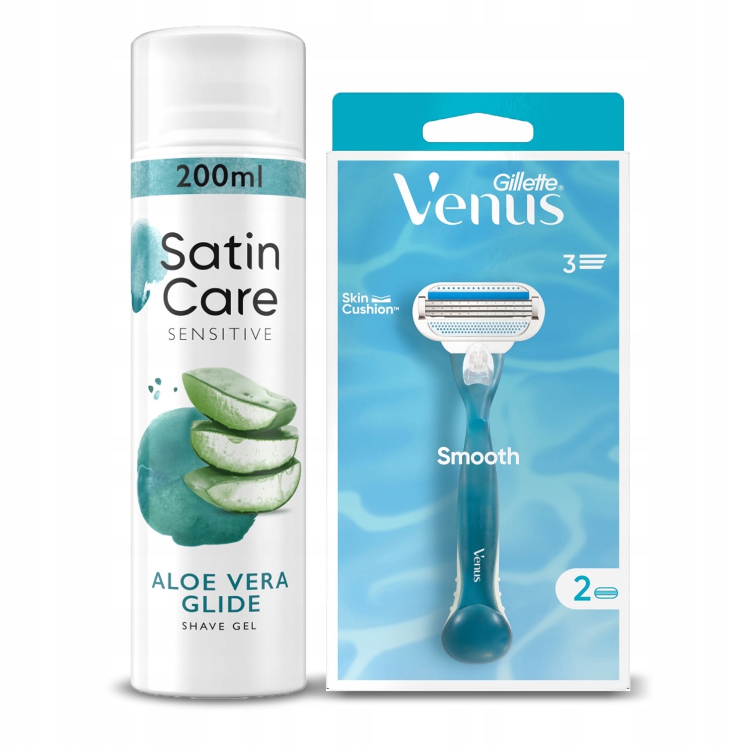 Set aparat de ras Gillette Venus Smooth, 2 lame, gel de ras Aloe