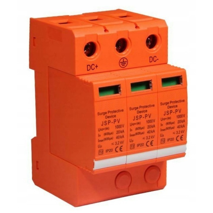 Siguranta de supratensiune fotovoltaic, 1000V DC, 3P, T2, 32A, IP20
