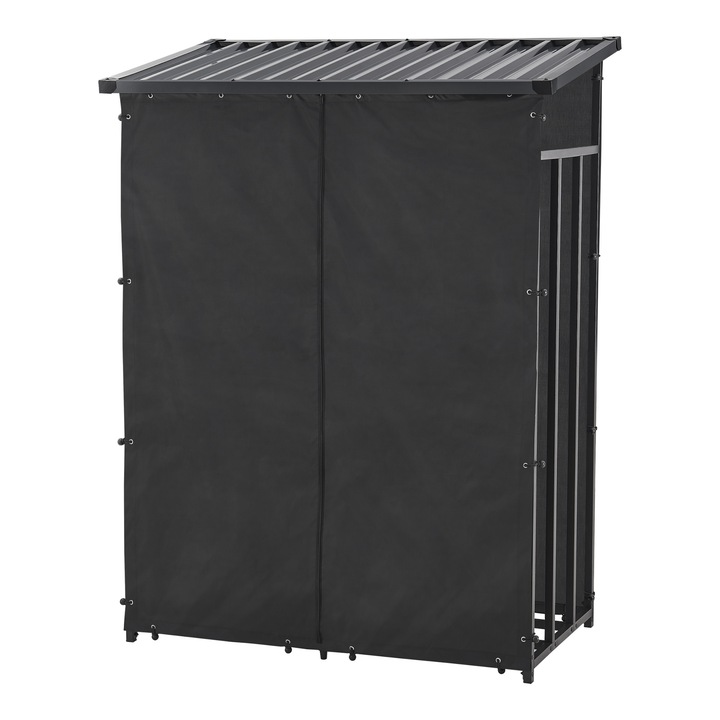 Suport lemne foc, casa.pro, Yakutat NEW, 185 x 130 x 70 cm, otel, poliester, negru, cu prelata