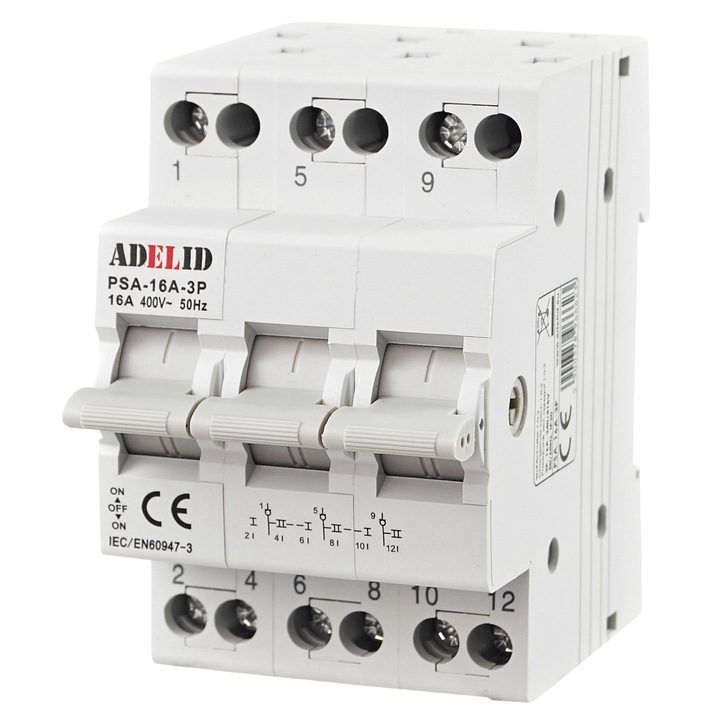 Intrerupator de alimentare Adelid, 3P, 16A, 240/415V, 54x54mm, IP20