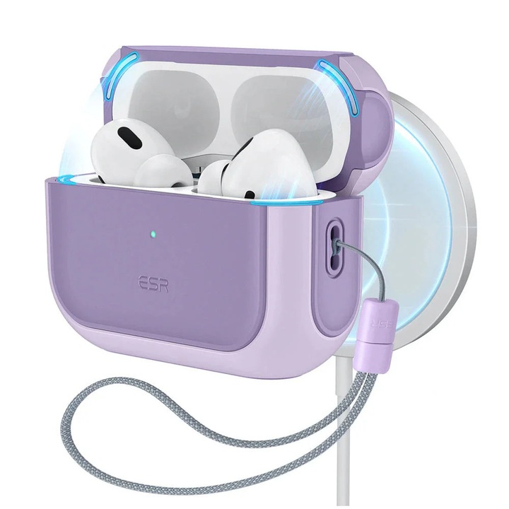 Husa pentru Apple AirPods Pro 3, Orbit Hybrid HaloLock, E25, Policarbonat, Lavender