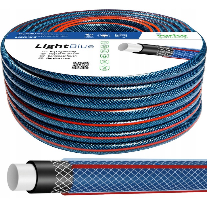 Градински маркуч 4-слоен Vartco Light Blue 1/2" 20м, UV устойчив, комплект