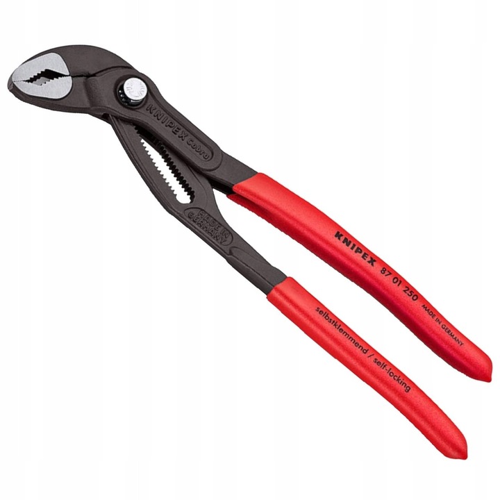 Cleste reglabil Knipex Cobra 87 01 250, 250 mm, din otel crom-vanadiu, autoblocant cu dinti caliti, rosu