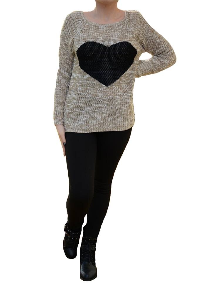 Bluza casual,tricotata,D&J Exclusive, Alb/Maro