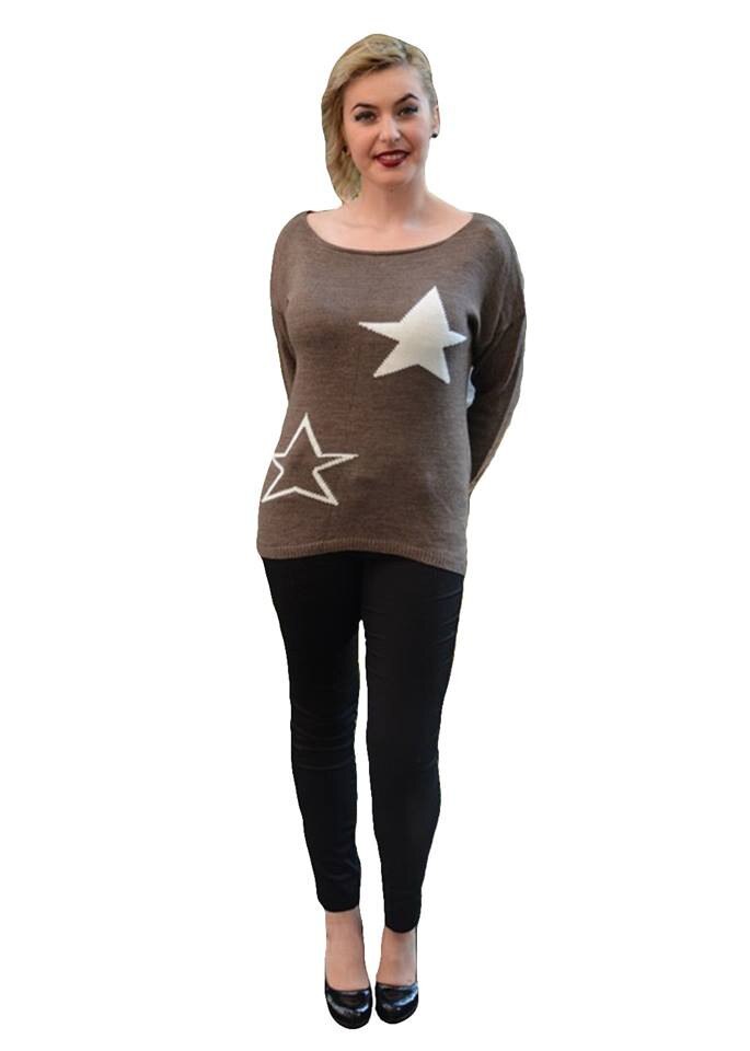 Bluza in tendinte, cu imprimeu de stele mari,masura mare,D&J Exclusive, Maro