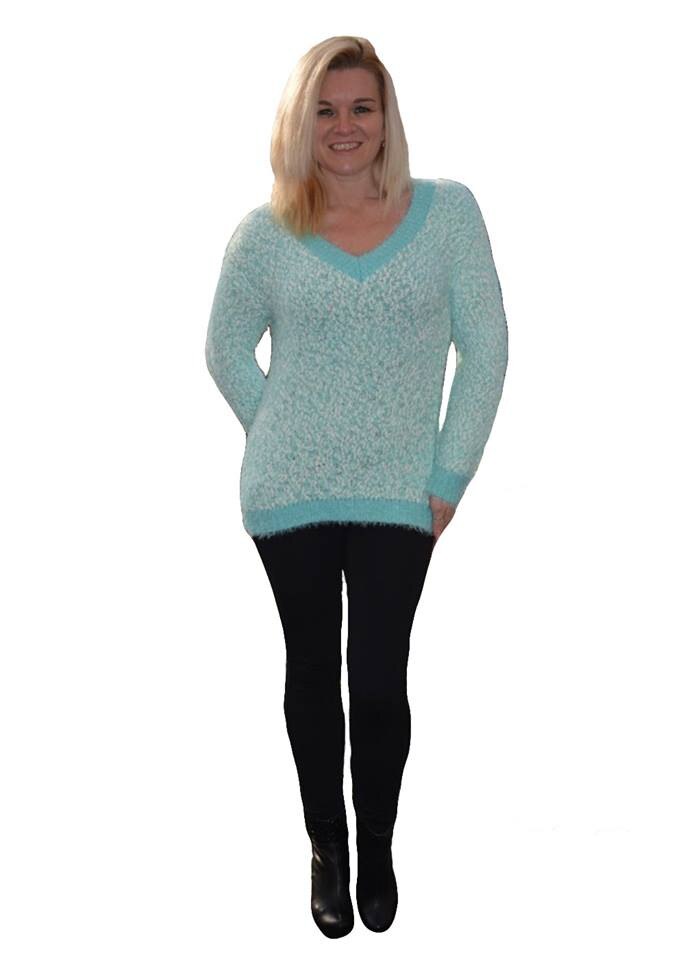 Bluza chic din material tricotat cu model simplu,masura mare,D&J Exclusive, Turcoaz