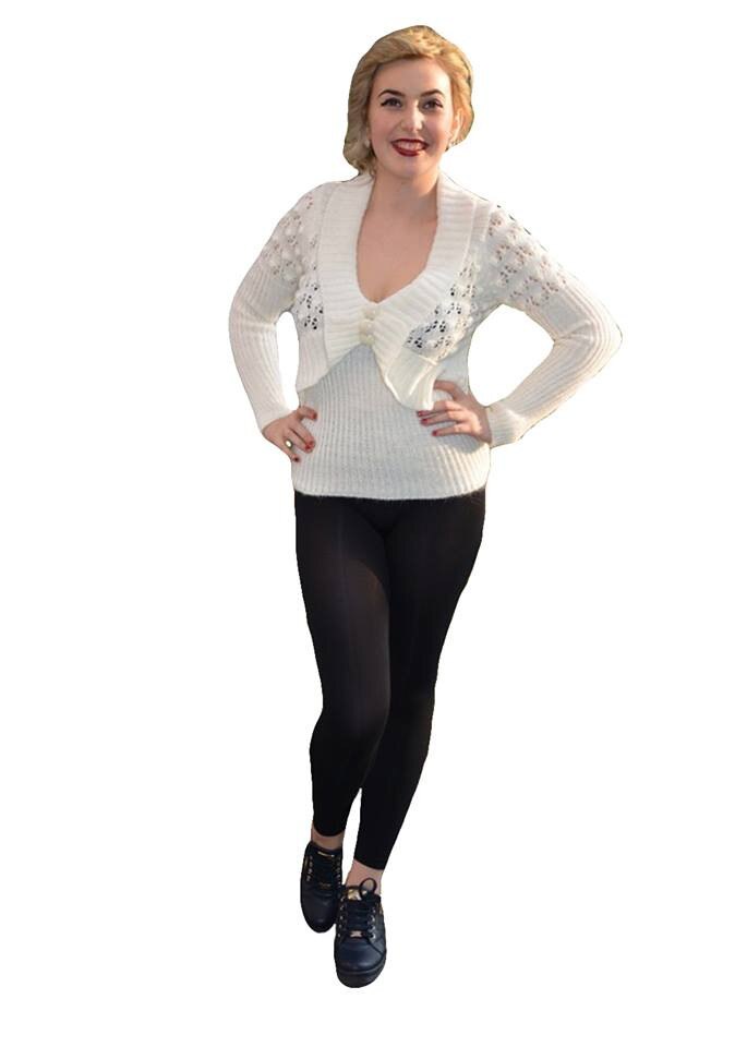 Bluza tricotata, decolteu pronuntat,D&J Exclusive, Alb