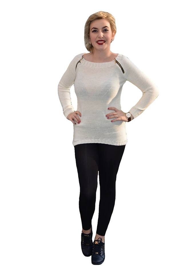 Bluza tricotata de toamna, maneca lunga,D&J Exclusive, Alb