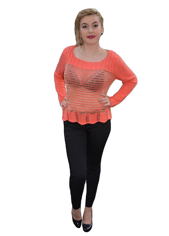 Bluza rafinata, transparenta si fir auriu,D&J Exclusive, Corai