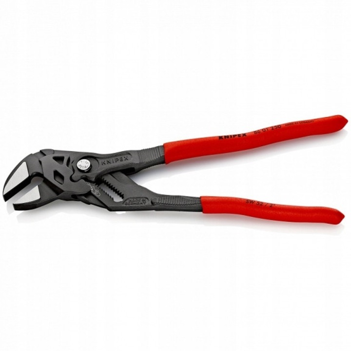 Knipex 86 01 250 állítható fogó-kulcs, univerzális fogó, 52 mm-ig befogás, szigetelt többkomponensű markolat, O8 mm vágás, piros, 250 mm