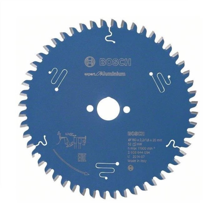 Tarcza pilarska Bosch 160x20mm, 52 zambi, pentru taiere metale neferoase, aluminiu