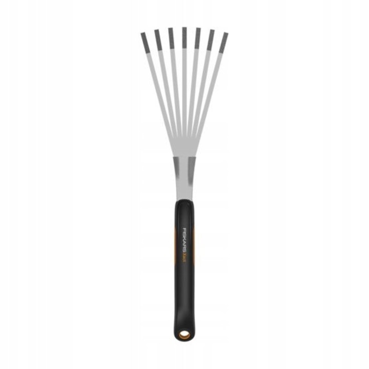 Fiskars Xact kis gereblye, legyező alakú, 7 rozsdamentes acél foggal, kényelmes SoftGrip markolattal, fekete, 443 mm