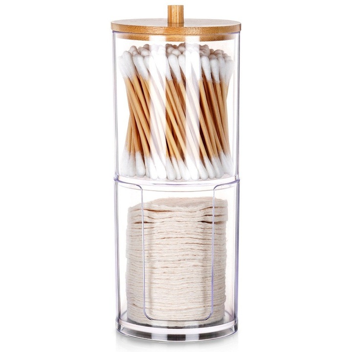 Recipient Betisoare/Dischete cosmetice, Artemis, 2 in 1, transparent, 7x18,5cm