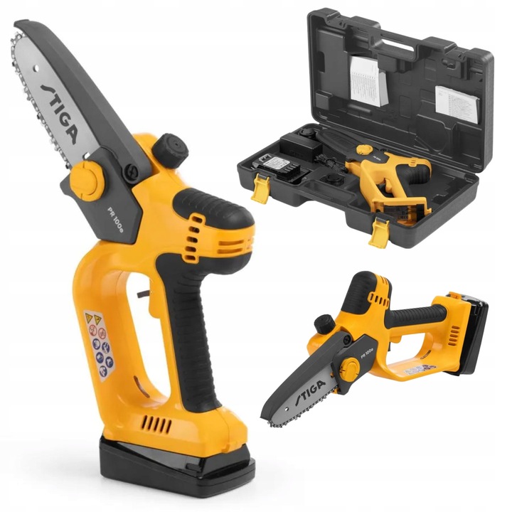Láncfűrészek, Stiga PR 100E, 20 V, 2 Ah, 120 vágás, 400x90x245mm
