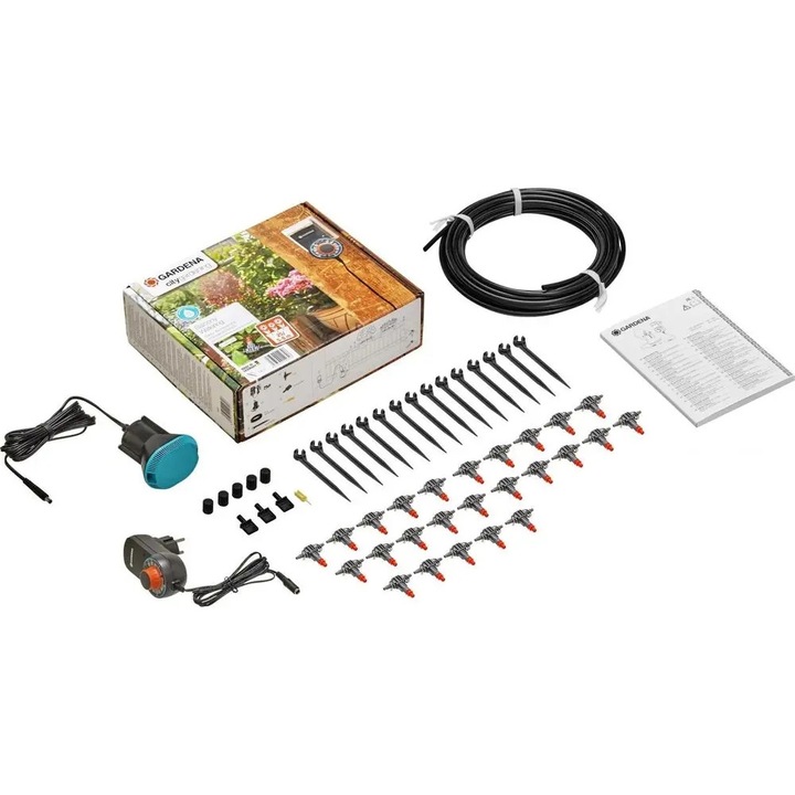 Sistem de irigare automata pentru ghivece, Gardena, 6 metri, 25 plante, alimentare electrica, set complet