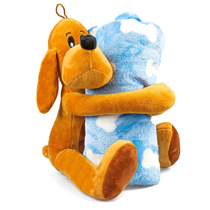 Plusz, set pluszowy piesek Leon The Dog cu koc 120x80 cm, 30 cm