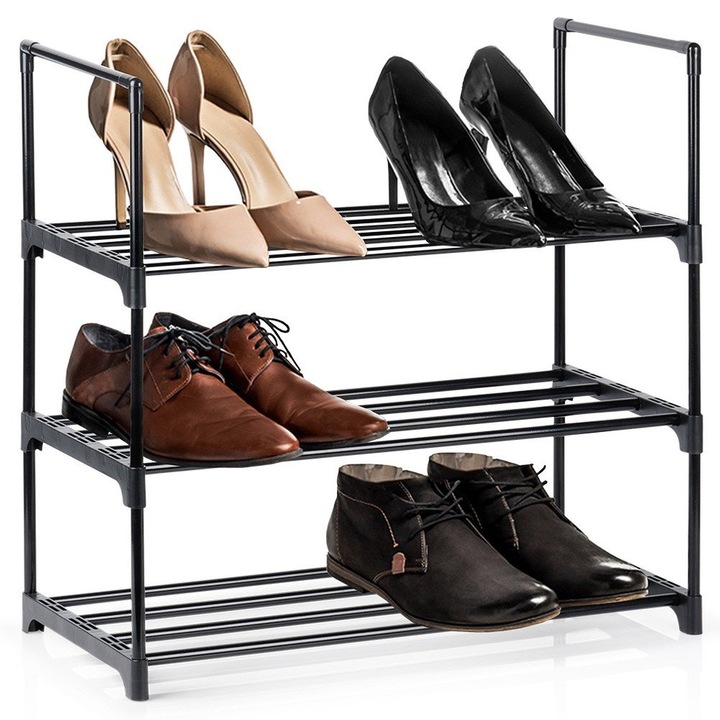 Vilde fém cipőtartó, 3 szintes, fekete, 57x28x55 cm