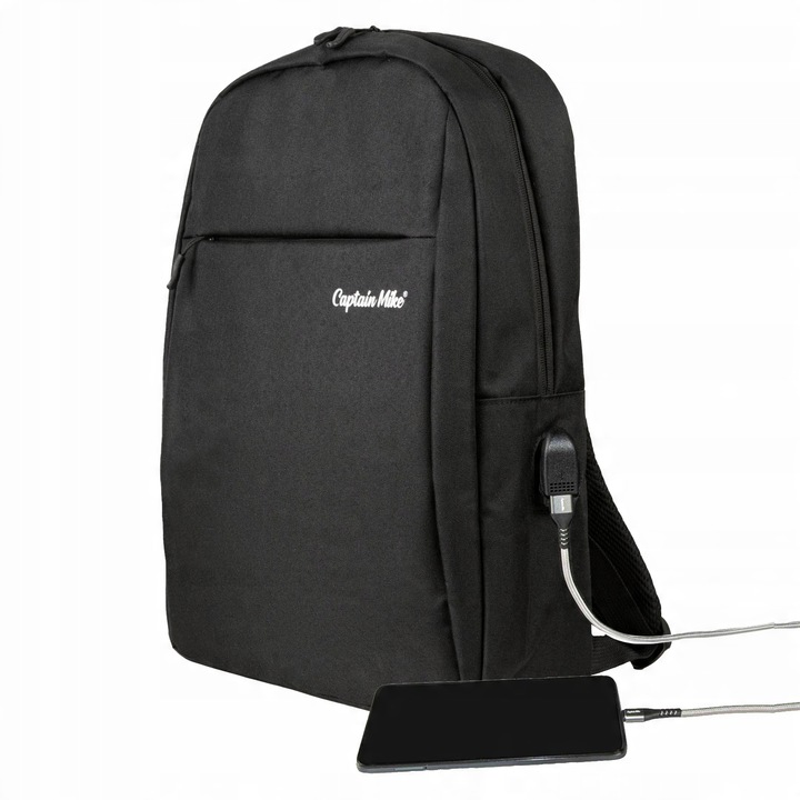 Rucsac urban Captain Mike, model Nicea, 14L, 30,5x11x42,5cm, cu USB, pentru laptop de 15,6"