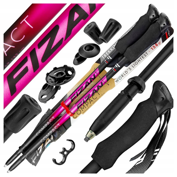 Fizan Compact túrabot, piros, 59-132 cm, 3 szegmens, súly 158 g