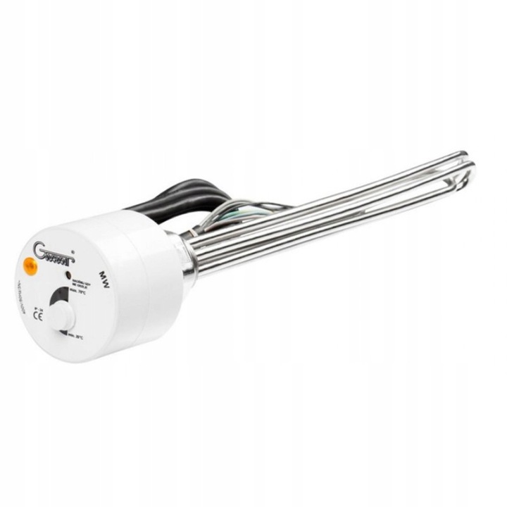 Rezistență electrică boiler trifazică Gwarant 4500W, 400V, filet 5/4", lungime 510 mm, cablu 2 m, cu termostat, pentru rezervoare emailate, protecție supraîncălzire