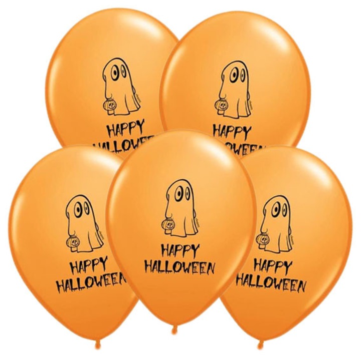 Latex lufik Halloween mintával, PartyPro, 5 db-os készlet, 14 hüvelyk, többszínű, 30x38cm