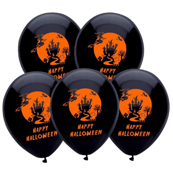 Latex lufik Halloween mintával, PartyPro, 5 db-os készlet, 14 hüvelyk, sokszínű, 30x38cm