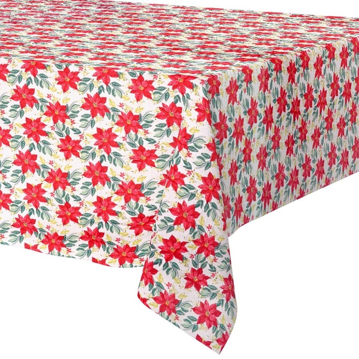 Ünnepi lángálló asztalterítő, EXCELLENT HOUSEWARE, 220x150 cm, fehér zöld és piros mintákkal
