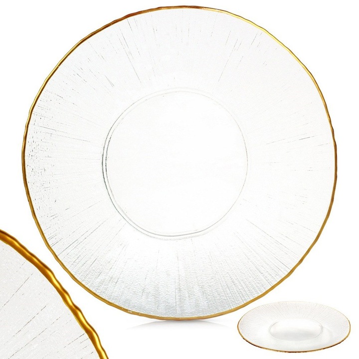 Platou de bucatarie, Artemis, sticla transparenta cu finisaj auriu, 30x2cm