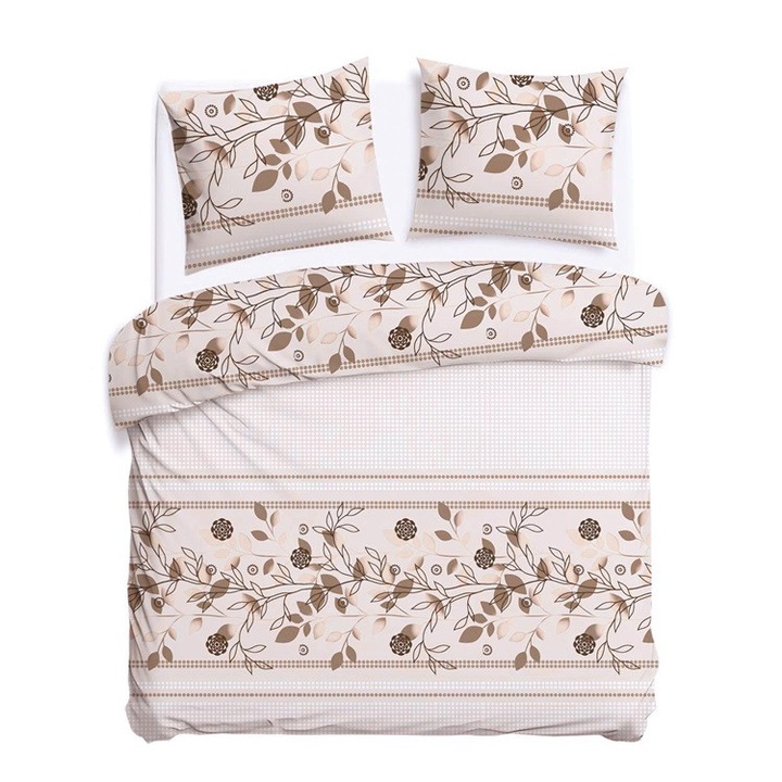 Darymex ágynemű, 220x200 cm, 100% pamut, 2x70x80 cm, krém, levélmintás