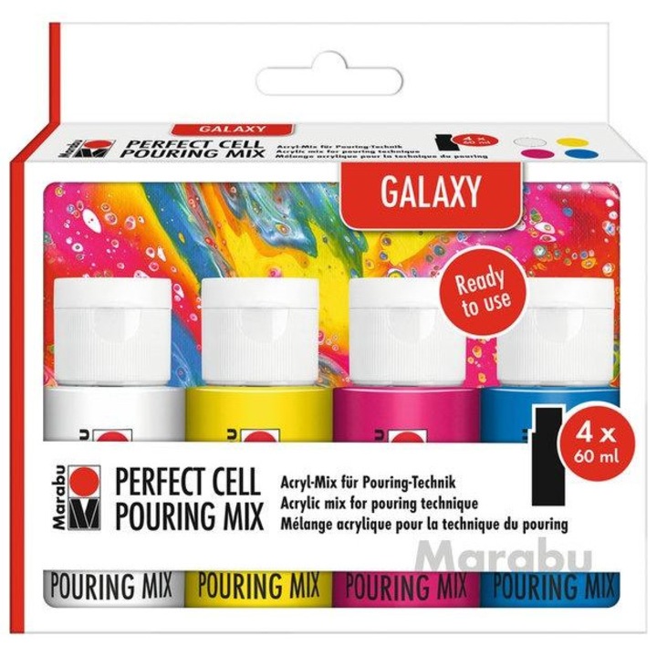 Vopsea Marabu Super Cell, 4 culori, 60ml fiecare, multicolor, 30x40cm