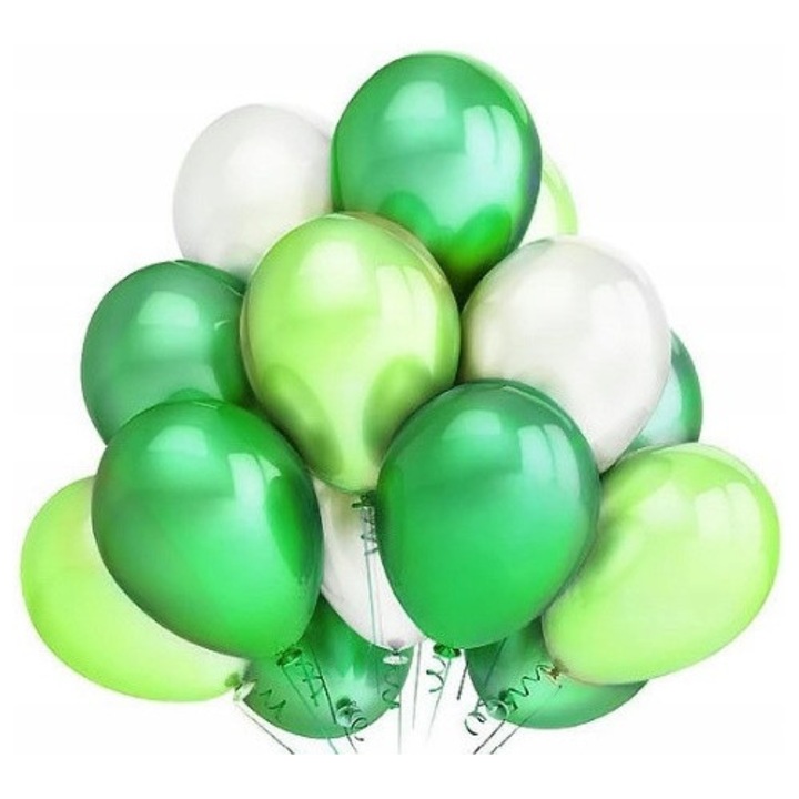 Комплект метални балони, PartyPro, 15 броя, бял и зелен, 12 инча