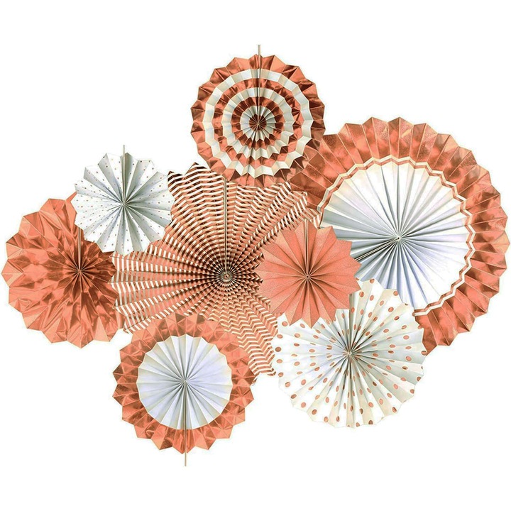 PartyPro díszítő rozetták, 8 db-os készlet, arany színű, 20x20cm, 25x25cm, 30x30cm, 40x40cm