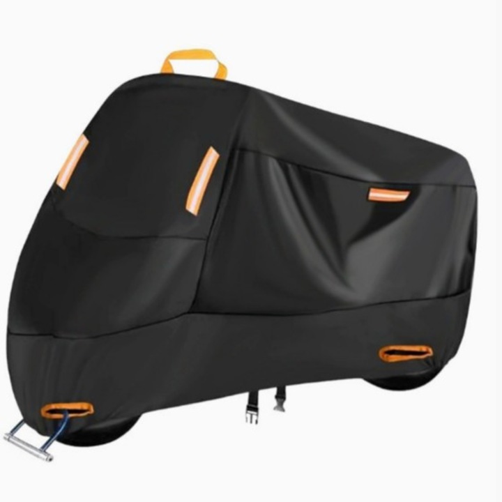 Husa Motocicleta Universala, Material Oxford Durabil, Rezistent la vant, ploaie, praf, murdarie, raze UV si zapada, Orificii pentru Lacat, Benzi Reflectorizante, Accesorii Motocicleta, Ideala pentru Exterior, Calatorii sau Garaj, XL, 230 × 105 × 125 cm, N