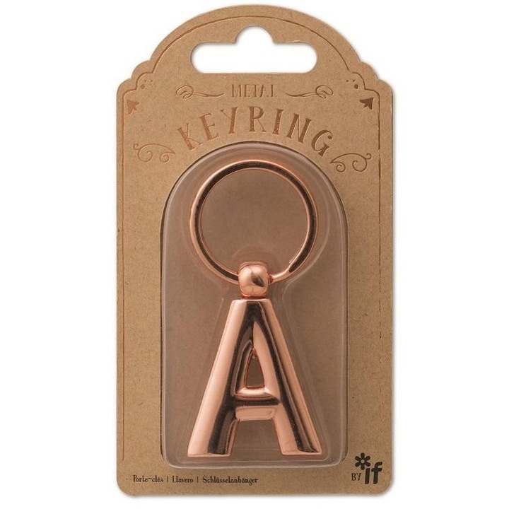 Fém kulcstartók, A, IF betűvel, fényes réz színben