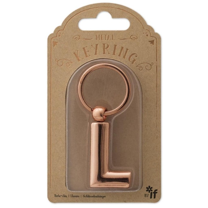 Fém kulcstartók L, IF betűvel, fényes felülettel, réz színű