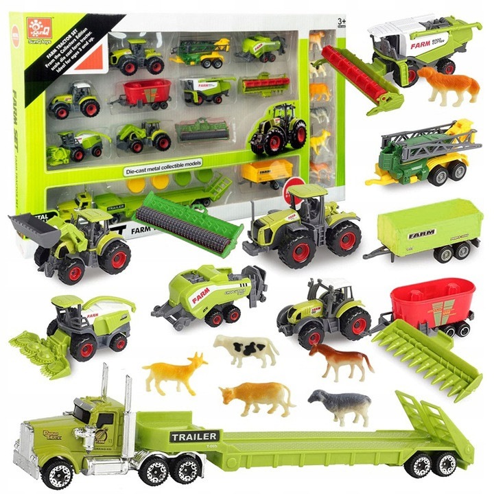 Set de Vehicule Agricole, Pegaz, Tractoare, Combaina, 6 Figurine, Multicolor, 52,5x6x31cm