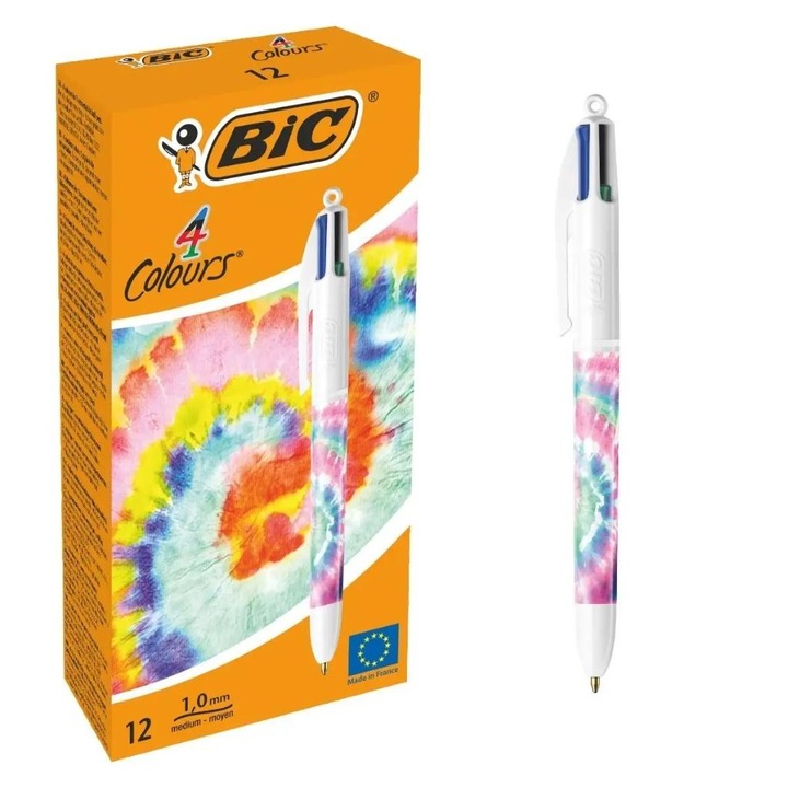Химикалки Bic 4 Цвята Decor Line Сини, комплект 12 броя