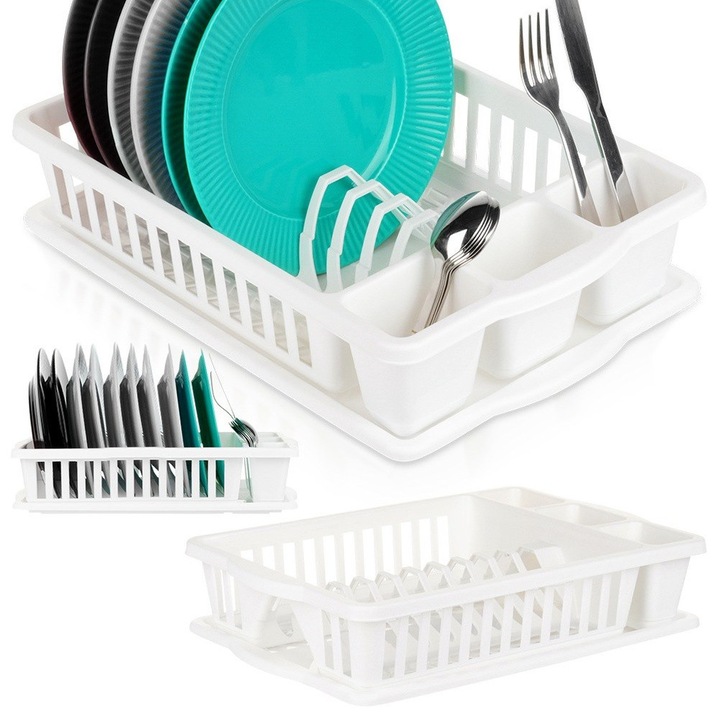 Artemis edényszárító, fehér, 39,5x26x8,5cm, 10 tányér kapacitás, 3 evőeszköztartó