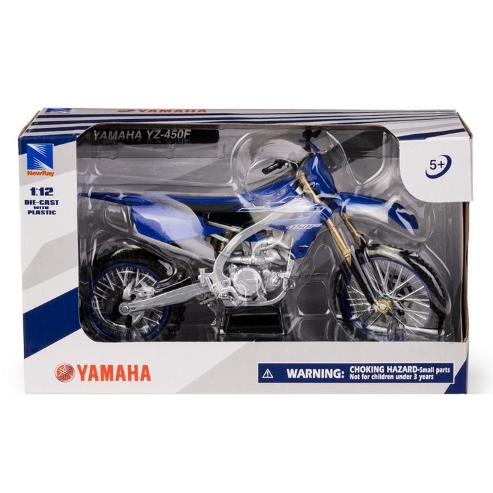 Yamaha YZ450F 2022 motorkerékpár modell, fém, 1:12, 18x7x10,5cm, New Ray