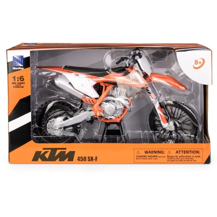 Мотоциклет KTM 450 SX-F 2018, 1:6, метал, 37x15x23см, New Ray