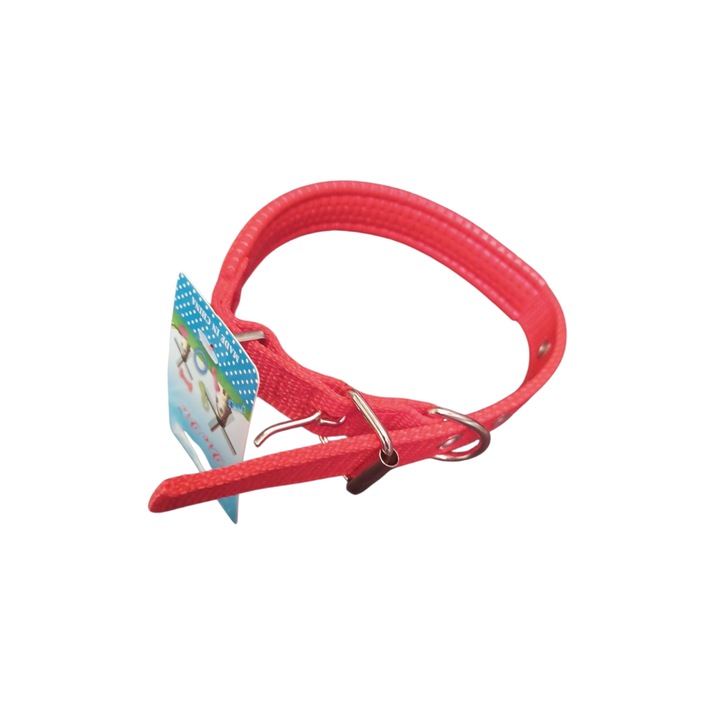 Poliészter nyakörv vinil nyakvédelemmel, Vision XXI, Piros, 2cm, állítható 30-37cm