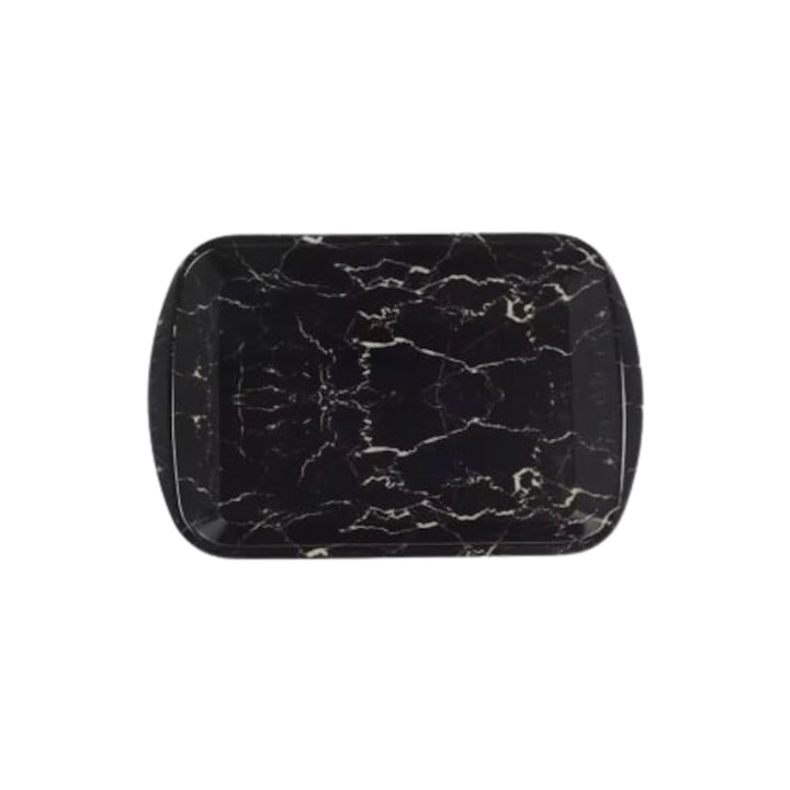 Tava din plastic dur, 33x22, 5 cm, model marmura neagra cu alb efect lucios