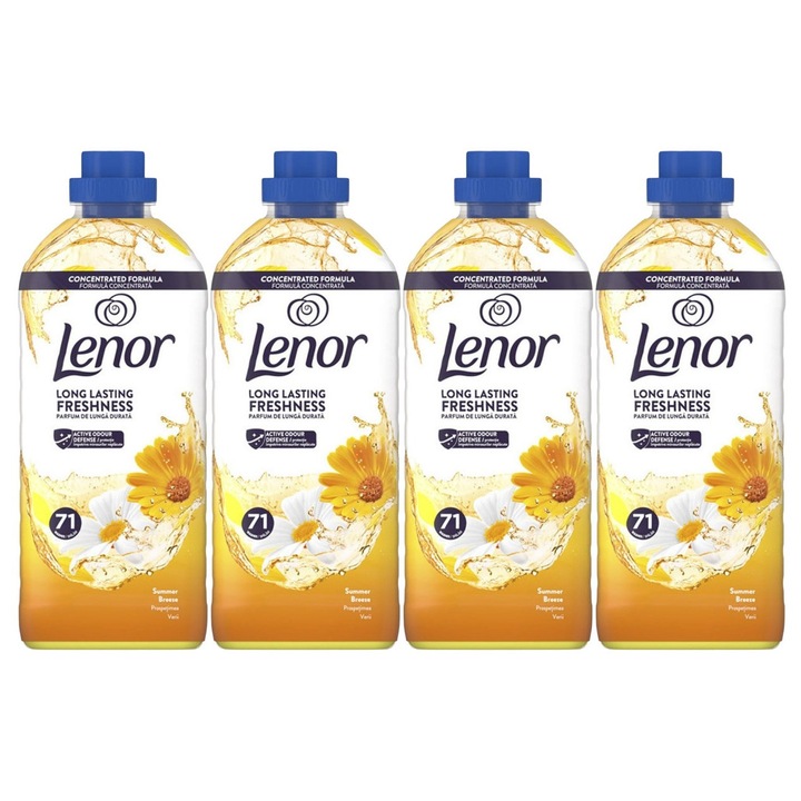 Set 4 x Lenor Balsam Rufe 1491ml Summer Breeze 71 Spalari, ingrijire delicata a tesaturilor, protectie impotriva uzurii, protectie impotriva calcarului, alergeni redusi, tehnologie anti-miros