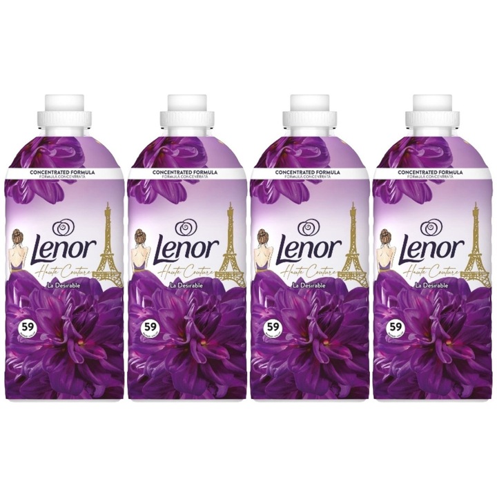 Set 4 x Lenor Balsam Rufe 1239ml La Desirable 59 Spalari, ingrijire delicata a tesaturilor, protectie impotriva uzurii, protectie impotriva calcarului, alergeni redusi, tehnologie anti-miros