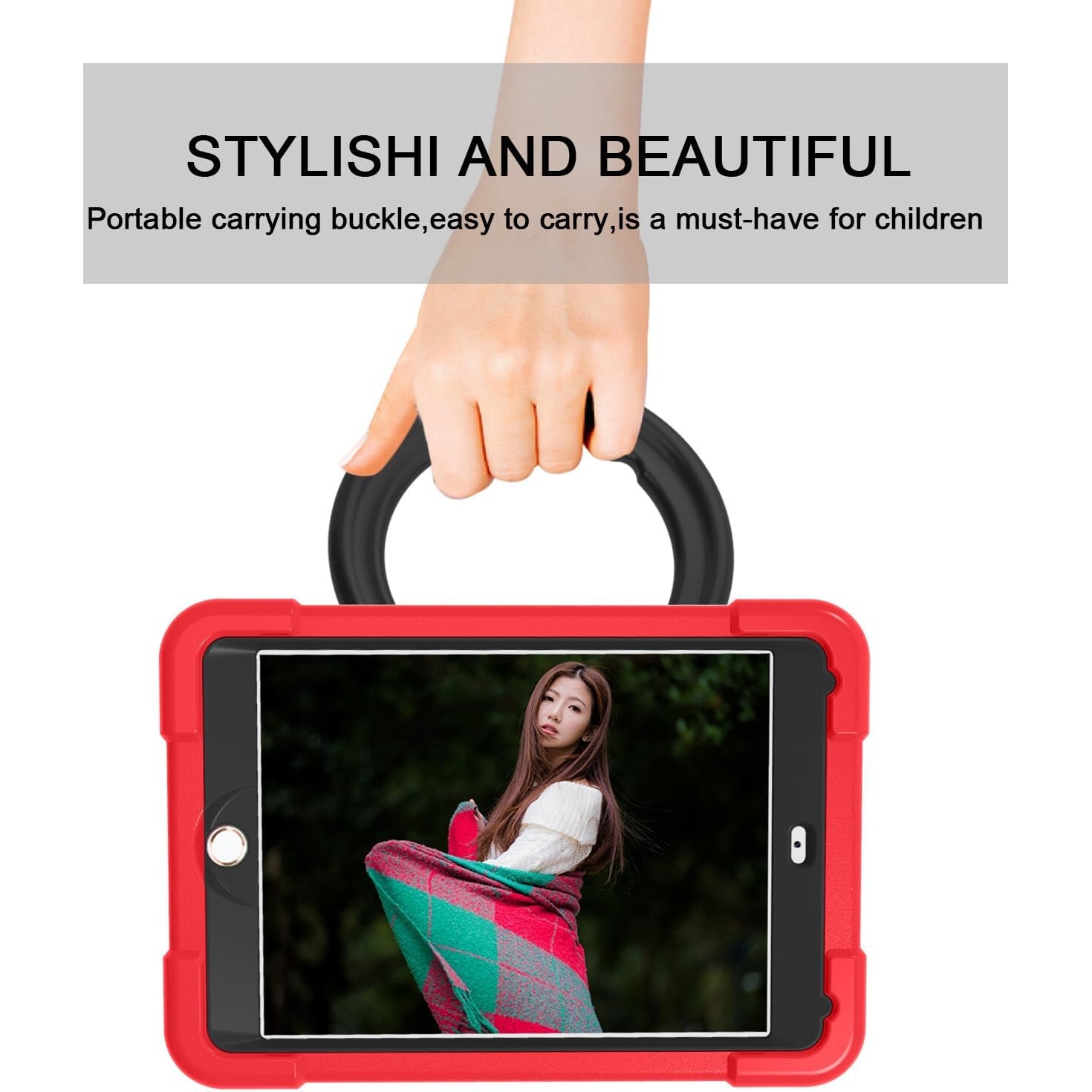 Husa Sigloo pentru iPad 9.7", Compatibila iPad 6 (2018), iPad 5 (2017), iPad Air & Air 2, cu Suport Rotativ, TPU Moale, Protectie Antisoc, Rosu