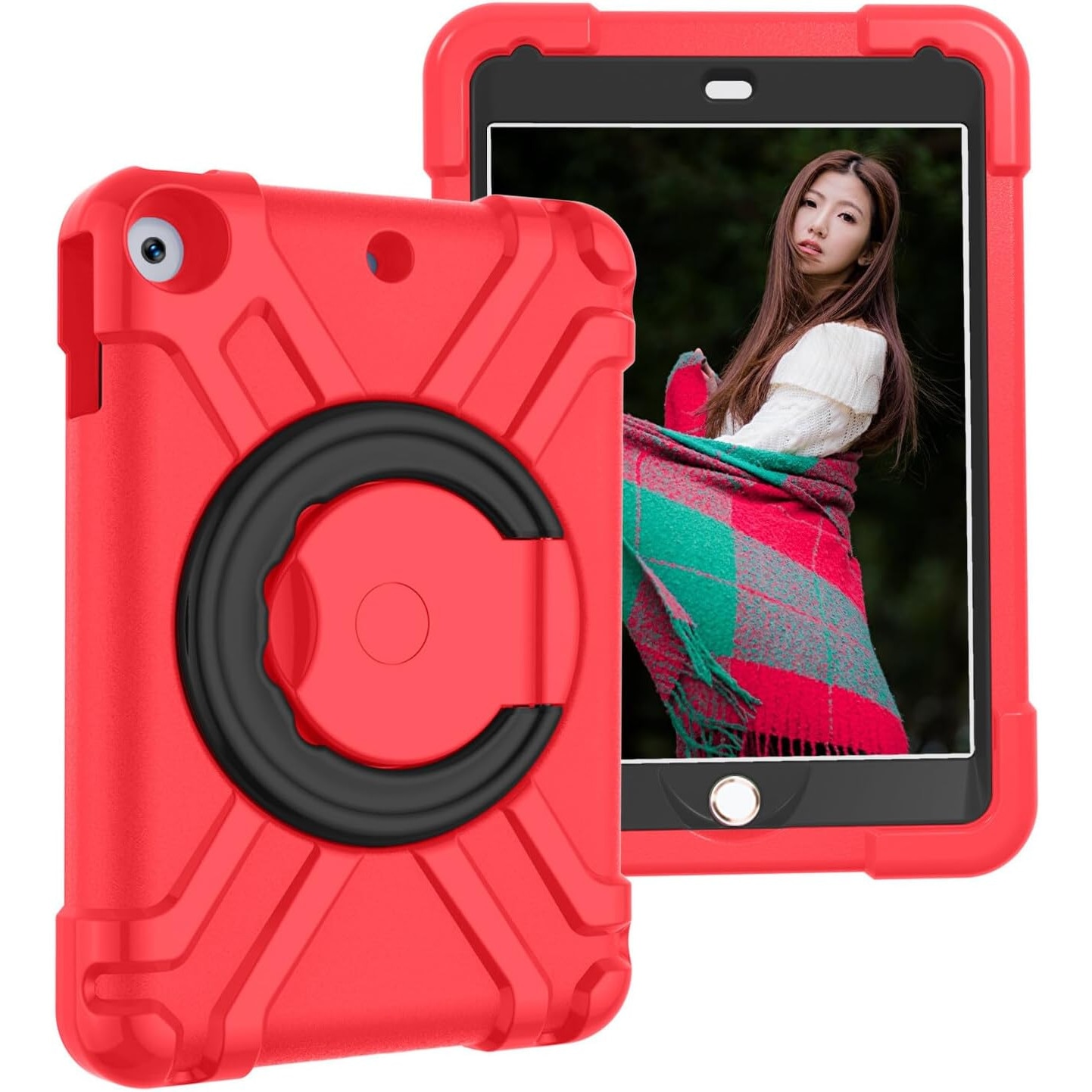 Husa Sigloo pentru iPad 9.7", Compatibila iPad 6 (2018), iPad 5 (2017), iPad Air & Air 2, cu Suport Rotativ, TPU Moale, Protectie Antisoc, Rosu