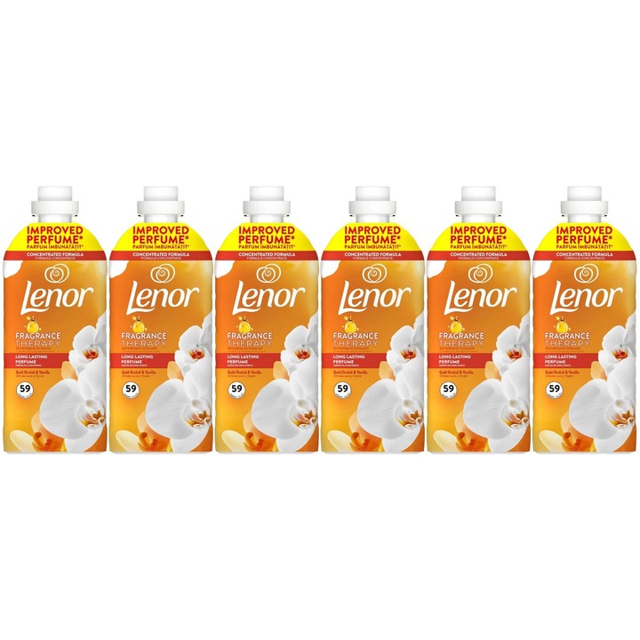 Set 6 x Lenor Balsam Rufe 1239ml Gold Orchid 59 Spalari, ingrijire delicata a tesaturilor, protectie impotriva uzurii, protectie impotriva calcarului, alergeni redusi, tehnologie anti-miros