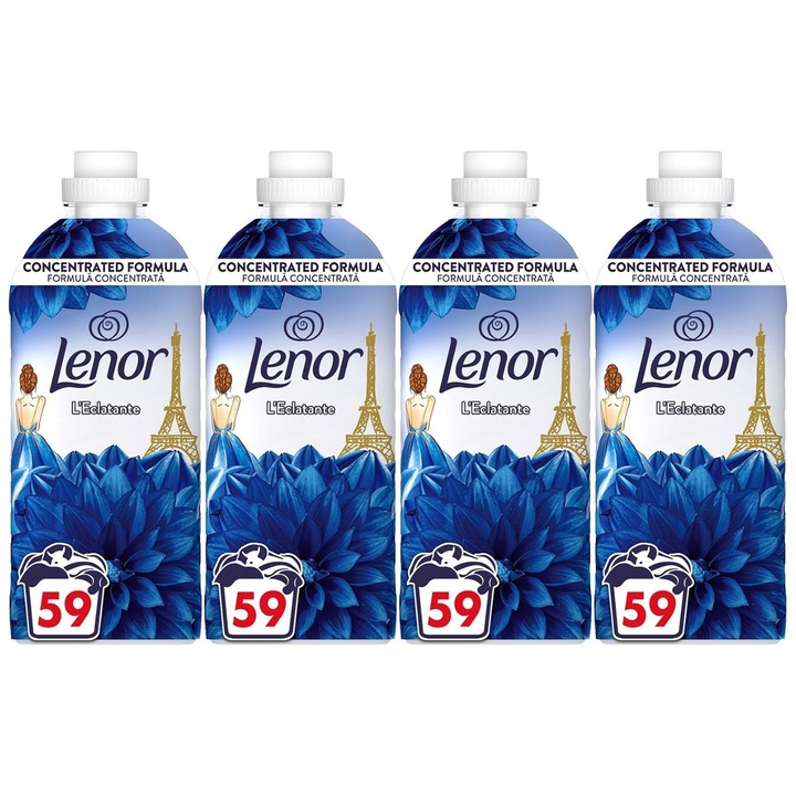 Set 4 x Lenor Balsam Rufe 1239ml Briliant 59 Spalari, ingrijire delicata a tesaturilor, protectie impotriva uzurii, protectie impotriva calcarului, alergeni redusi, tehnologie anti-miros